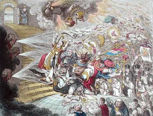 Fim da Farsa Irlandesa da Emancipação Católica, publicado por Hannah Humphrey em 1805 (gravura colorida à mão) de James Gillray