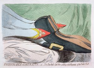 Contrastes da Moda, ou Sapatinho da Duquesa cedendo à Magnitude do Pé do Duque, publicado por Hannah Humphrey em 1792 (gravura com wc)