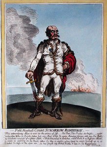 Conde Field-Marshall Suwarrow-Rominiskoy (1729-1800) publicado por Hannah Humphrey em 1799 (gravura colorida à mão) de James Gillray