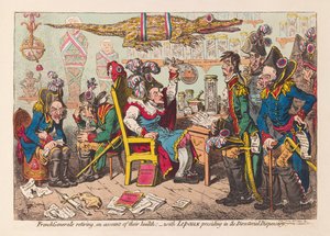 Generais franceses se aposentando por causa de sua saúde: - com Lepaux presidindo no Dispensário Diretorial, pub. 1799 (gravura colorida à mão)