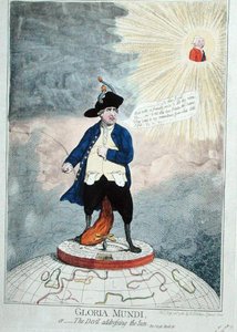 Gloria Mundi, ou O Diabo a dirigir-se ao Sol, publicado por William Humphrey em 1782 (gravura colorida à mão) de James Gillray