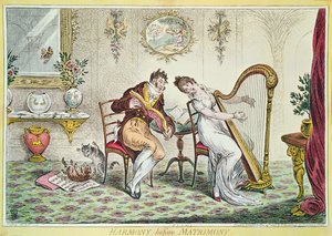 Harmonia antes do matrimônio, 1805 (gravura a cores) de James Gillray