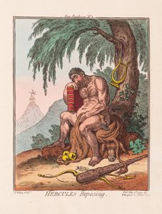 Hercules Reposing, pub. 1799 (engaving colorido à mão) de James Gillray