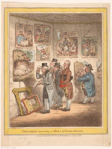 Conhecedores de arte veem pinturas de George Morland Conhecedores examinando uma coleção de George Morland (título no objeto) de James Gillray