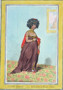 La Belle Espagnole, ou O Revestimento da Madame Tallien (1773-1835), publicado por Hannah Humphrey em 1796 (gravura à mão colorida)