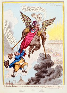 Le Diable-Boiteux, ou O Diabo em Duas Varas Transmitindo John Bull à Terra da Promessa, publicado por Hannah Humphrey em 1806 (gravura à mão colorida)
