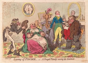 Deixando de pó, ou uma família frugal salvando a Guiné, pub.1795 (gravura colorida à mão) de James Gillray