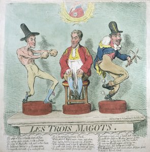 Les Trois Magots, publicado por Hannah Humphrey em 1791 (gravura à mão colorida)