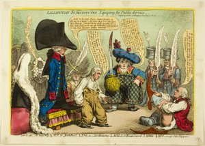 Lilliputianos-substitutos, equipar para o serviço público de James Gillray