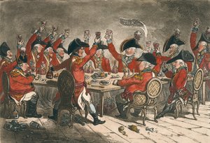 Loyal Souls, ou Uma espiada no refeitório em St. James, publicado por Hannah Humphrey em 1797 (gravura à mão colorida)