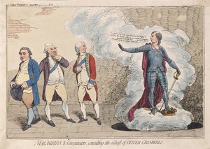 Malagrida & Conspirators, consultando o Ghost of Oliver Cromwell, pub. 1782 (gravura colorida à mão)