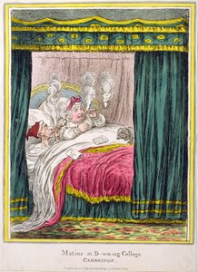 Matinas no D-wn-ng College, Cambridge, publicado por Hannah Humphrey em 1810 (gravura à mão colorida)