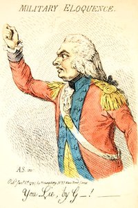 Eloquência Militar, uma das oito vinhetas que representam diferentes tipos de eloquência, publicada por Hannah Humphrey em 1795 (gravura colorida à mão) (detalhe de 191281) de James Gillray