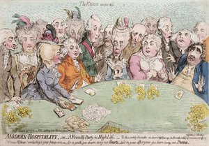 Modern Hospitality, ou A Friendly Party in High Life, publicado por Hannah Humphrey em 1792 (gravura à mão colorida)