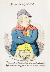 Eloquência naval, publicada por Hannah Humphrey em 1795, detalhe da gravura colorida à mão de 191281
