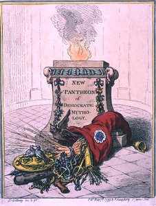 Novo Panteão da Mitologia Democrática, publicado por Hannah Humphrey em 1799 (gravura colorida à mão) de James Gillray