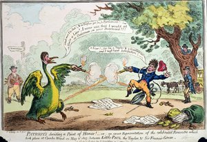 Patriotas que decidem um ponto de honra! ou Uma representação exata do Rencontre que ocorreu em Coombe Wood em 2 de maio de 1807 entre Little Paul the Taylor e Sir Francis Goose, publicado por Hannah