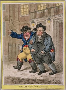 Pilares da Constituição: Três horas e uma manhã nublada, publicado por Hannah Humphrey em 1809 (gravura à mão colorida)