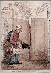 Pity the Sorrows of a Poor Old Man, publicado por Hannah Humphrey em 1796 (gravura colorida à mão) de James Gillray