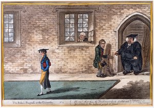 Ilustração 2 de "The Rake&39;s Progress at University", publicado por Hannah Humphrey em 1806 (gravura à mão colorida)
