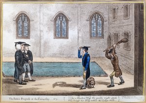 Placa 3 de &39;The Rake&39;s Progress at University&39;, publicada por Hannah Humphrey em 1806 (gravura à mão colorida)
