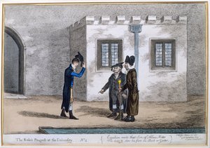 Ilustração 4 de "O progresso do ancinho na universidade", publicado por Hannah Humphrey em 1806 (gravura à mão colorida)