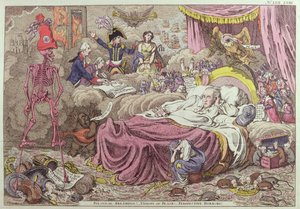 &39;Sonhos Políticos, Visões de Paz, Prospectos de Horror&39;, caricatura sobre a Paz de Amiens, 25 de março de 1802 (gravura a cores)