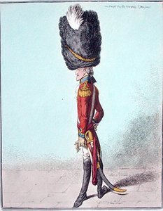 Retrato de um oficial, publicado por Hannah Humphrey em 1800 (gravura colorida à mão) de James Gillray