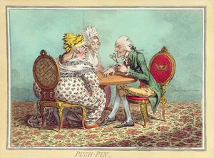 Push-Pin, publicado por Hannah Humphrey em 1797 (gravura à mão colorida)
