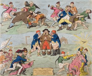 Sans-Culottes Alimentando a Europa com o Pão da Liberdade, publicado por Hannah Humphrey em 1793 (gravura à mão colorida)