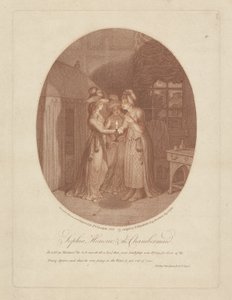 Sophia, Honor e a camareira, cena de Tom Jones por Henry Fielding (1707-54) (gravura de stipple) de James Gillray