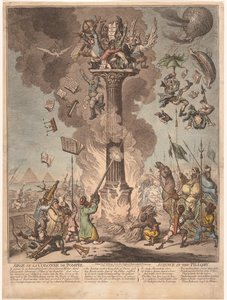 Desenho animado sobre a expedição francesa ao Egipto, 1799
Siege de la Colonne de Pompee / Ciência no pelourinho (título sobre o objecto) de James Gillray