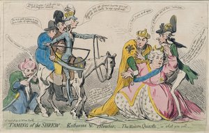 Domesticação da megera: Katherine und Petruchio, ou The Modern Quixote, publicado por SW Fores em 1791 (gravura à mão colorida)