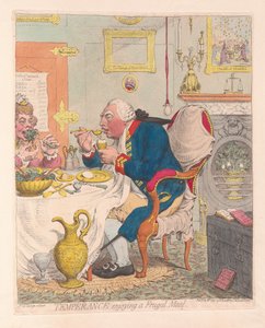 Temeprance desfrutando de uma refeição frugal, pub. 1792 (gravura colorida à mão)