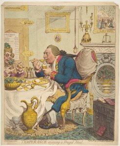 Temperança, desfrutando de uma refeição frugal, 28 de julho de 1792. de James Gillray