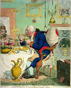 Temperança curtindo uma refeição frugal, publicada por Hannah Humphrey, 1792