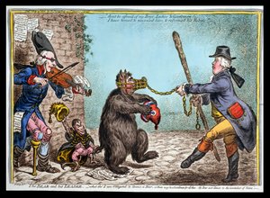 O Urso e seu Líder, publicado por Hannah Humphrey em 1806 (gravura à mão colorida)