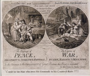 As Bênçãos da Paz e as Maldições da Guerra, publicadas por Hannah Humphrey em 1795