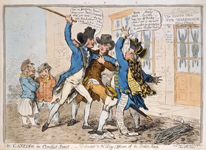 O Caning em Conduit Street, publicado por Hannah Humphrey, 1796 (gravura colorida à mão)