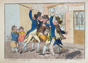 O Caning em Conduit Street, publicado por Hannah Humphrey em 1796 (gravura à mão colorida)