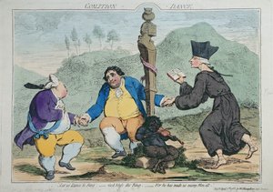 The Coalition-Dance, publicado por William Humphrey em 1783 (gravura à mão colorida)