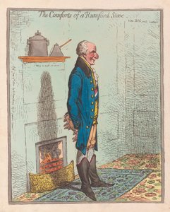 The Comforts of a Rumford Stove, pub 1800 (gravura colorida à mão) de James Gillray
