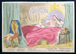 O diabo a pagar: A esposa Metamorphos&39;d, ou Neptune Reposing após Fording the Jordan, publicado por Hannah Humphrey em 1791 (gravura à mão colorida)