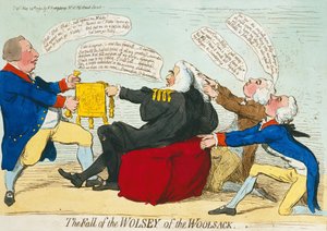 A Queda do Wolsey of the Woolsack, publicado por Hannah Humphrey em 1792 (gravura à mão colorida)