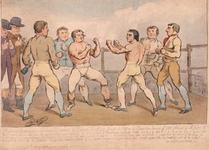 A famosa batalha entre Richard Humphreys e Daniel Mendoza, 9 de janeiro de 1788, pub. 1788 (gravura colorida à mão)