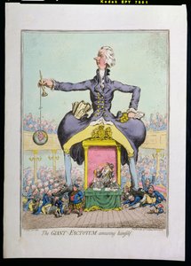O Factotum Gigante divertindo-se, publicado por Hannah Humphrey em 1797 (gravura à mão colorida)