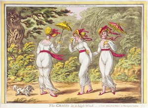 As benevolências em um vento alto, uma cena tomada da natureza em jardins de Kensington, bar. por Hannah Humphrey, 1810