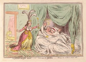 O Smuggler de Jersey detectou, ou boa causa para a separação, os votos de casamento são falsos como Dicers juramentos, pub. 1796 (gravura colorida à mão) de James Gillray
