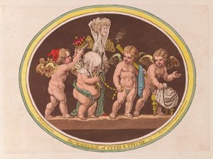 O Casamento de Cupido e Psique, pub. 1797 (gravura colorida à mão) de James Gillray
