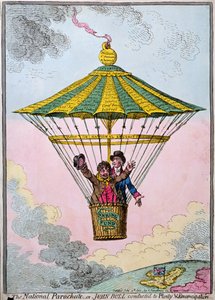 O pára-quedas nacional, ou John Bull conduzido a abundância e emancipação, publicado por Hannah Humphrey em 1802 (gravura à mão colorida)